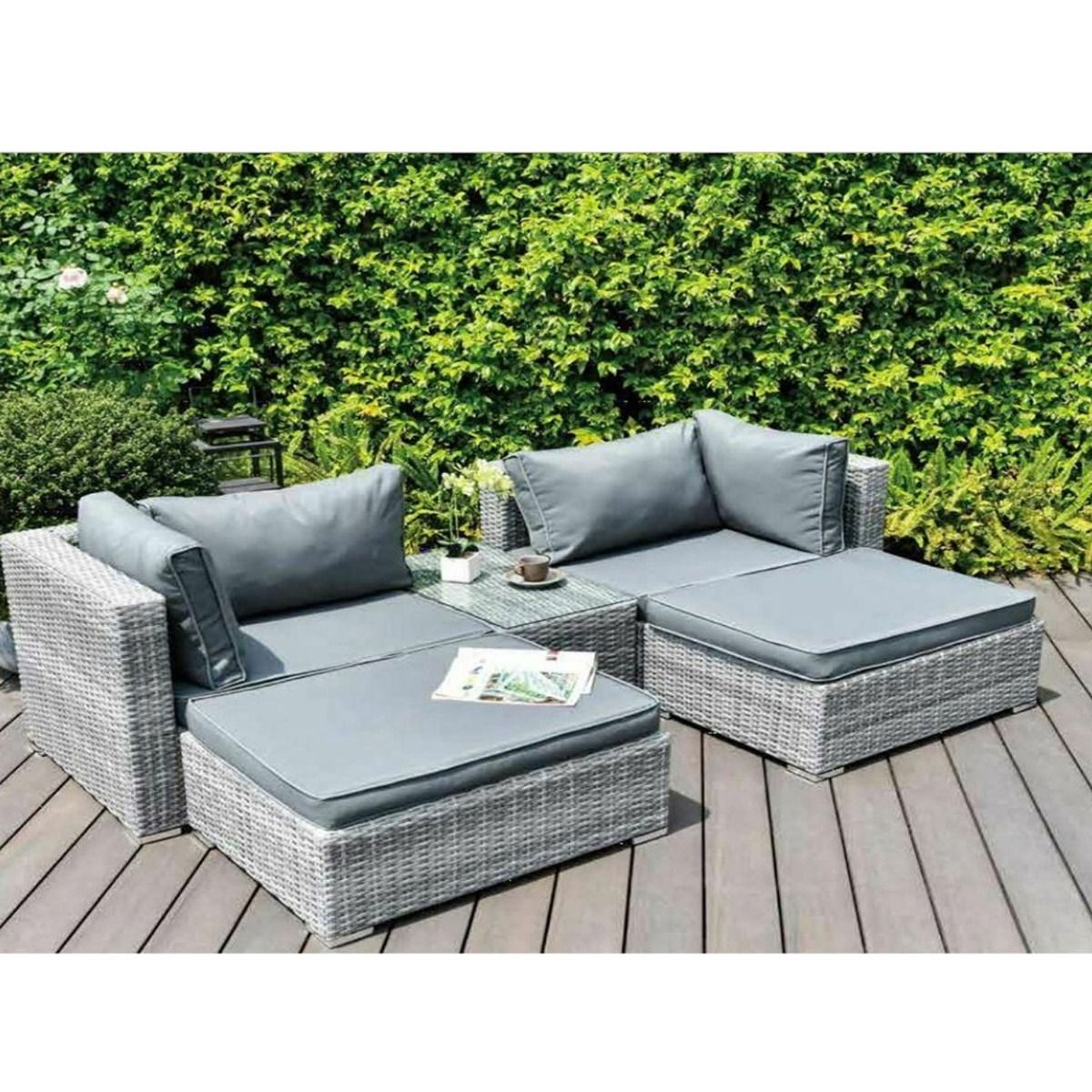 Piece Sofa Rattan and Sun Lounger Garden Grey