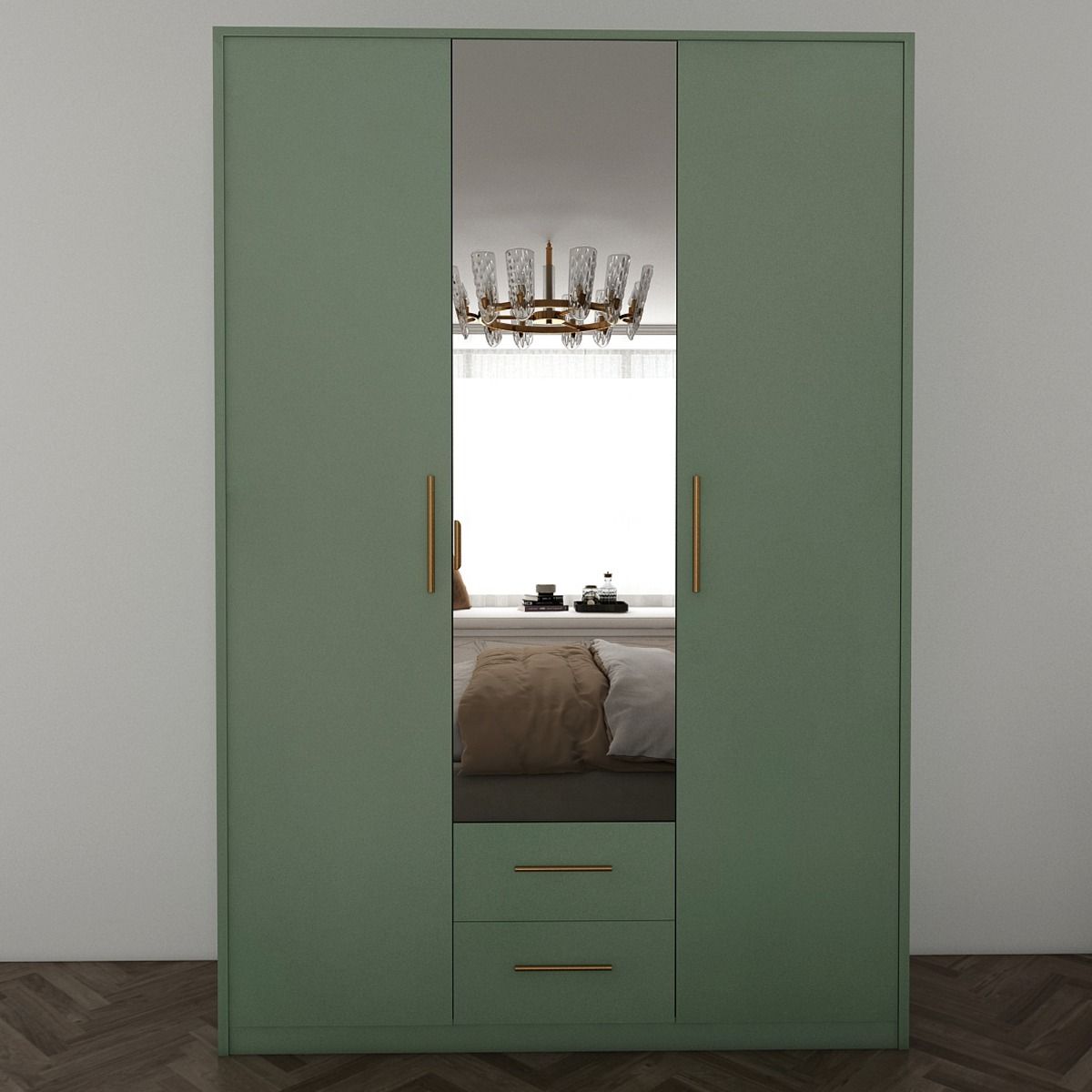 Wardrobe WINSTEAD 3 Door Mirrored Wardrobe Dark Green 120cm