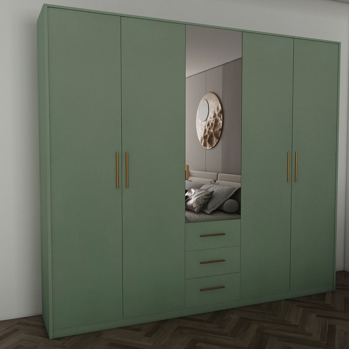 Wardrobe WINSTEAD 5 Door Mirrored Wardrobe Dark Green 200cm