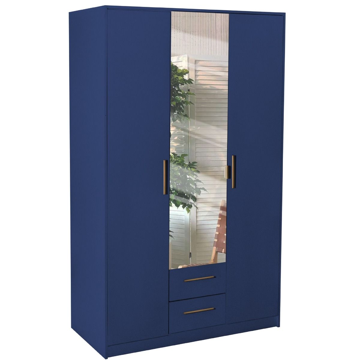 Wardrobe WINSTEAD 3 Door Mirrored Wardrobe Dark Blue 135cm
