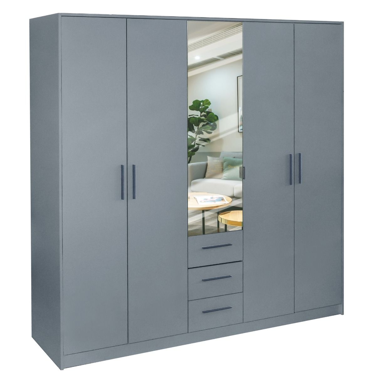 Wardrobe WINSTEAD 5 Door Mirrored Wardrobe Grey 200cm