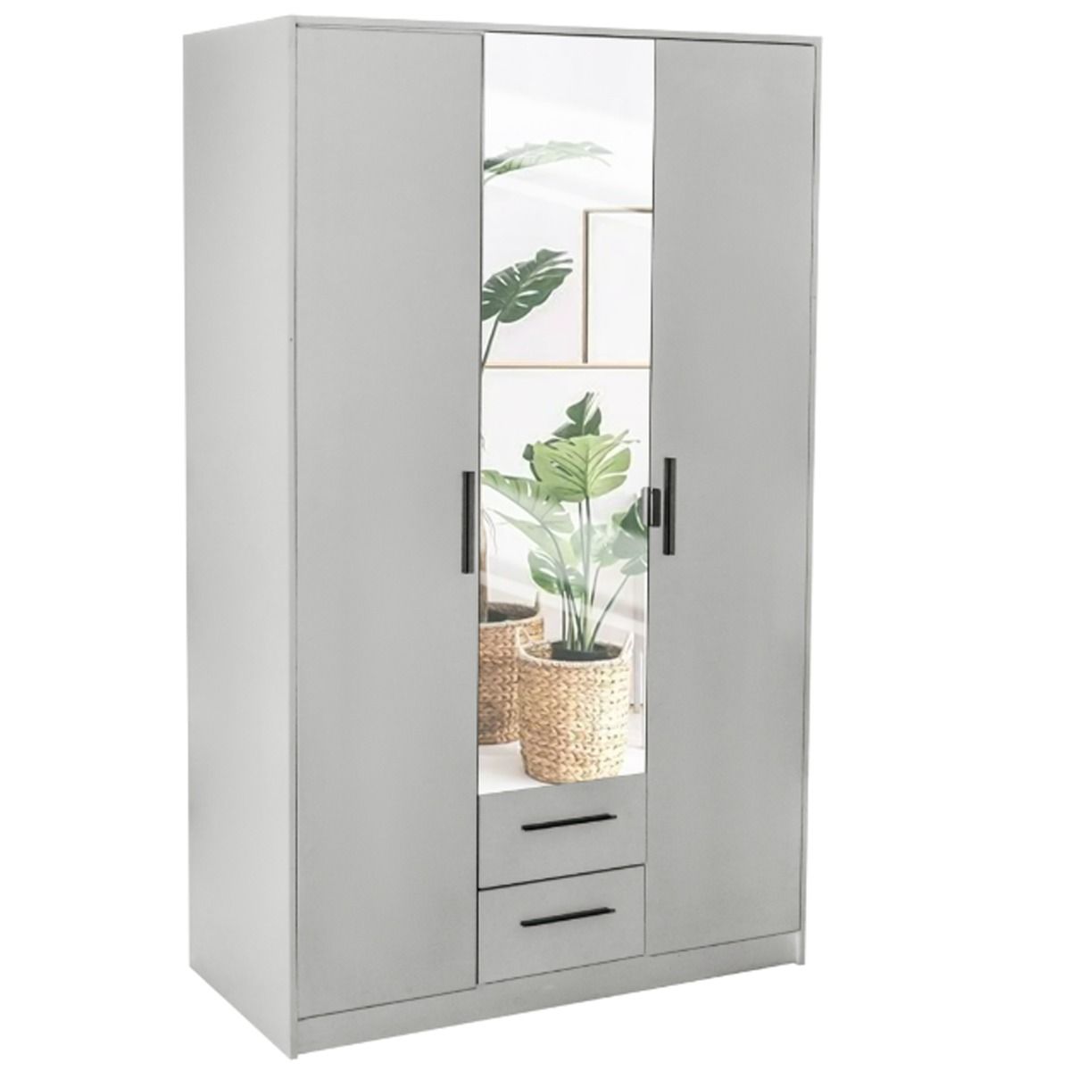 Wardrobe WINSTEAD 3 Door Mirrored Wardrobe Matt White 135cm