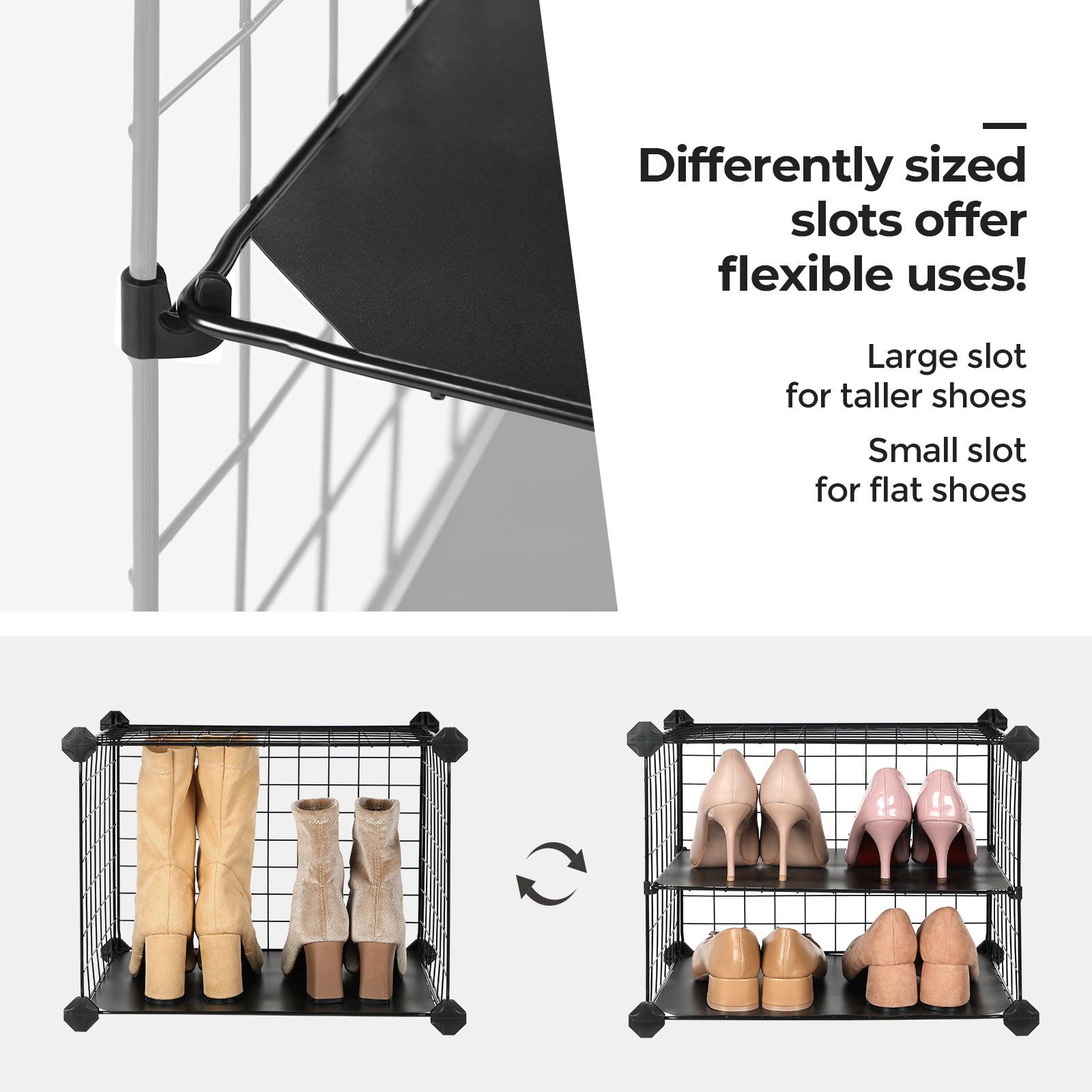 Black Shoe Storage Organizer with Metal Frame