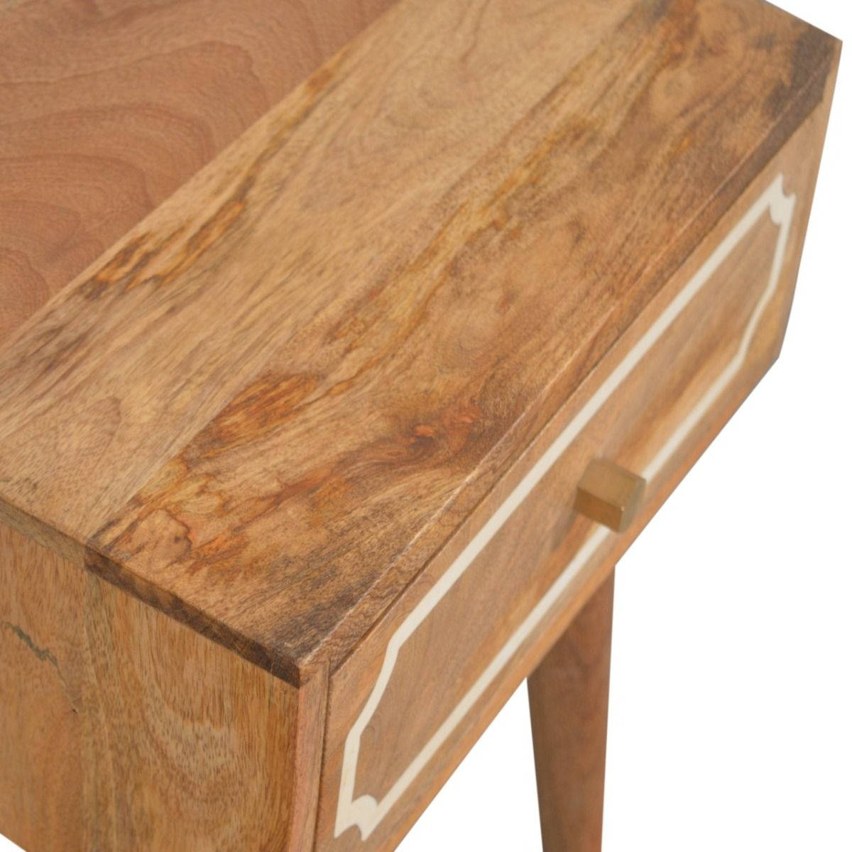 Bedside Table - NEPAL Nightstand Oak and Bone Inlay 45cm