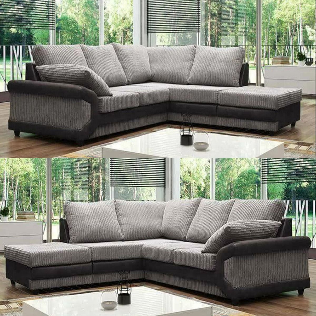 Swansea High Back Fabric Black and Grey Corner Sofa Right and Left Arm