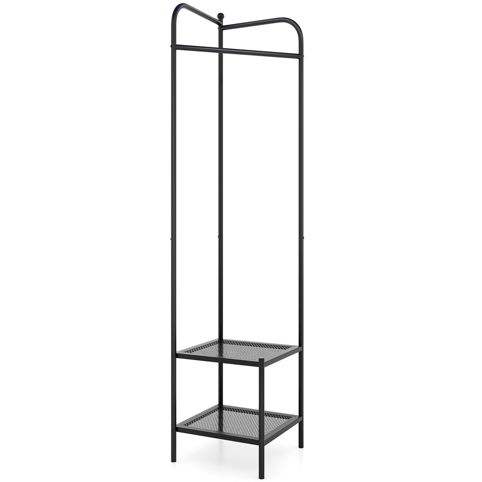 Coat Rack - Corner Coat Rack with Shelves and Top Hanger-Black