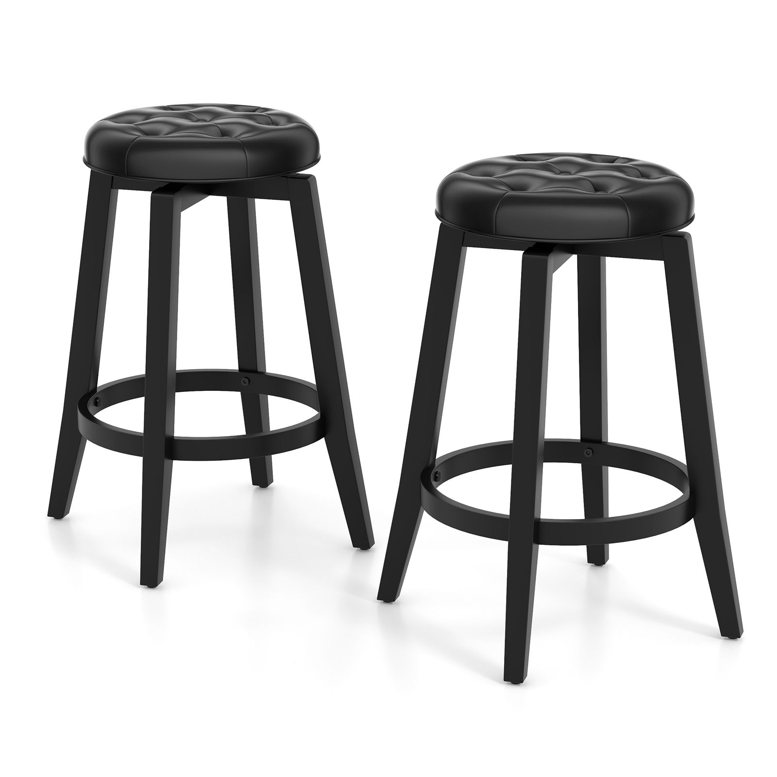 360Â° Swivel Upholstered Bar Stool Set of with Footrest-Black