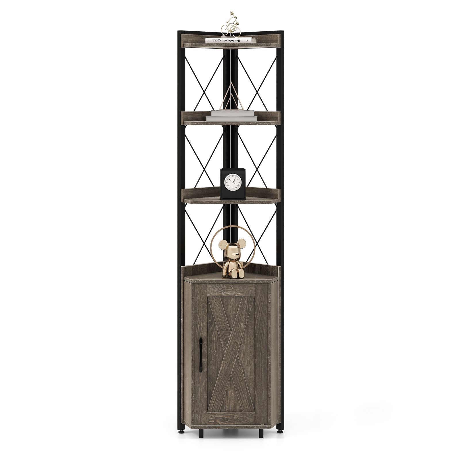 180cm Tall Corner Bookshelf with 5-position Adjustable Shelf and