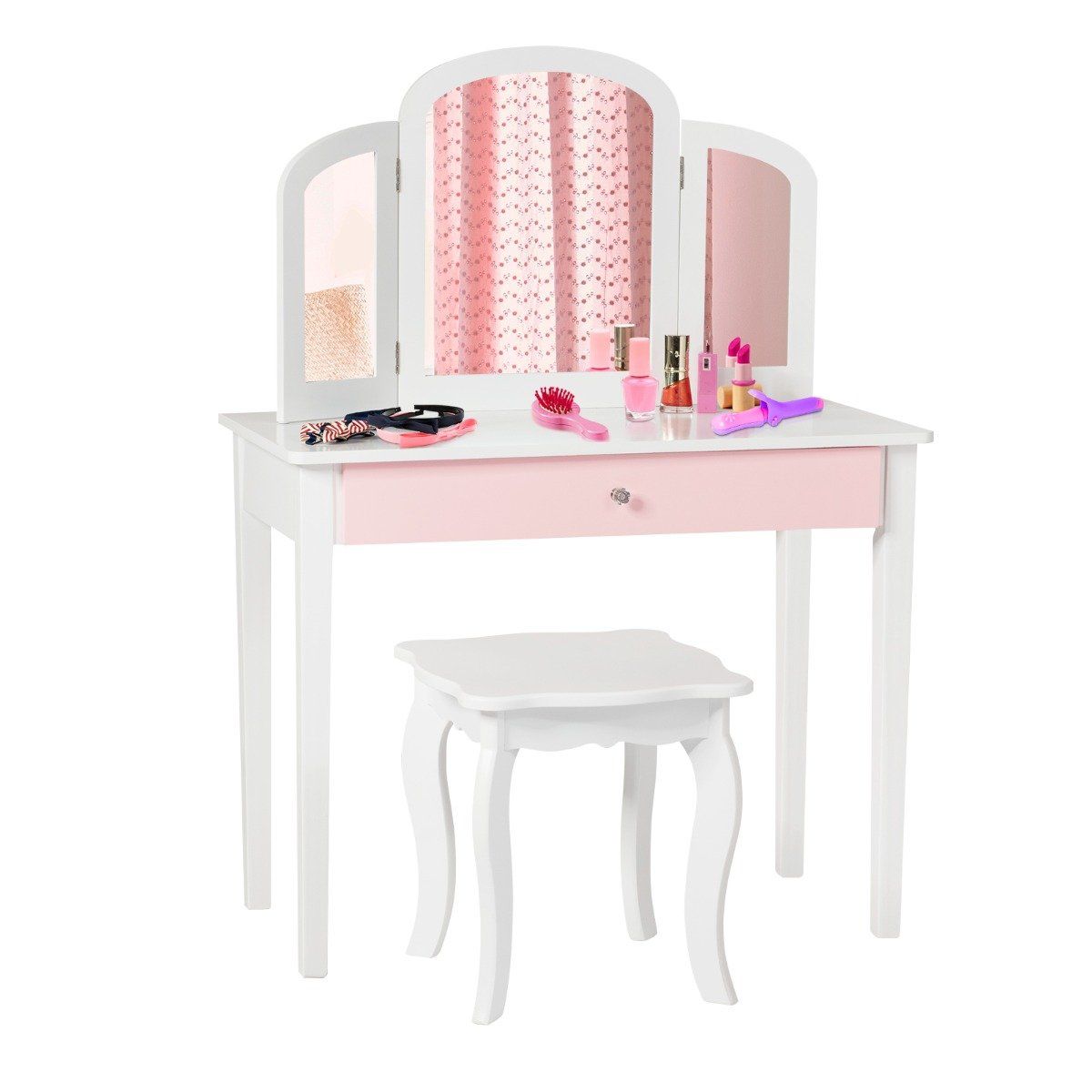 strapless open back dress Princess Dresser Vanity Table with Mirror, Stool and Storage Drawers S main image 1
