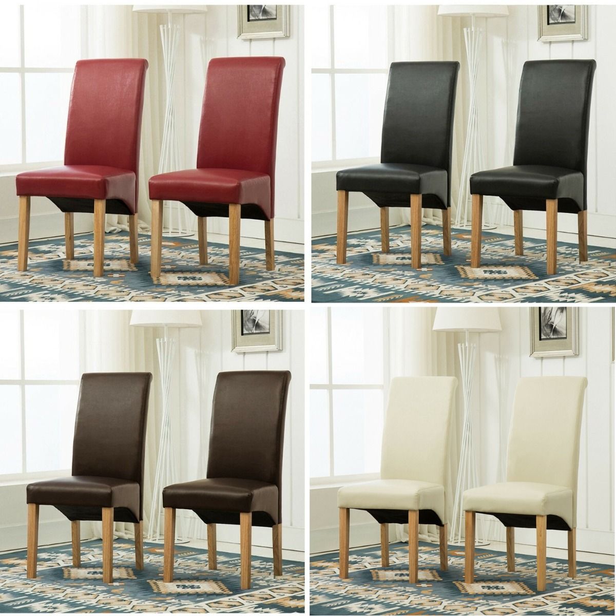 High Back Roll Top Faux Leather Dining Chairs Set of Colours