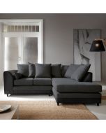 LINACRE Fabric 4 Seater L Shaped - Right Hand Facing Corner Sofa - Black and Charcoal