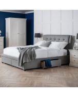 Fullerton Grey Linen Fabric Bed With 4 Drawer - Double