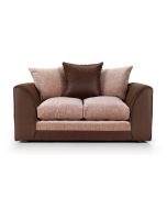 ARUBA Leather and Chenille Fabric 2 Seater Scatterback Sofa - Brown and Beige