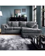 GILLIVER Crushed Chenille Fabric 4 Seater L Shaped - Right Hand Facing Corner Sofa - Dark Grey