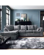 GILLIVER Crushed Chenille Fabric 5 Seater L Shaped - Left Hand Facing Corner Sofa - Dark Grey