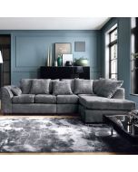 GILLIVER Crushed Chenille Fabric 5 Seater L Shaped - Right Hand Facing Corner Sofa - Dark Grey