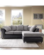 SPENCER Cord Fabric 4 Seater L Shaped - Right Hand Facing Corner Sofa - Grey and Black
