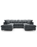 GILLIVER Crushed Chenille Fabric 6 Seater U-Shaped Scatterback Sofa - Dark Grey