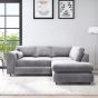 DELANO Plush Velvet 4 Seater L Shaped Fullback Corner Sofa - Light Grey, Right Hand Facing