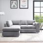 DELANO Plush Velvet 4 Seater L Shaped Fullback Corner Sofa - Light Grey, Left Hand Facing