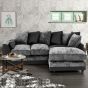 DYLAN Chenille Fabric 4 Seater L Shaped - Right Hand Facing Corner Sofa - Black and Grey