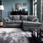 Corner Sofa - HENRY Crushed Chenille Fabric 4 Seater L-Shaped Sofa Right Hand Facing - Dark Grey