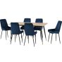 Hamilton Large Dining Set with Avery Chairs - Oak Effect Black Sapphire Blue Velvet