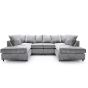 Corner Sofa - HENRY Crushed Chenille Fabric 6 Seater U Shaped Sofa - Light Grey