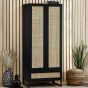 Wardrobe - PETERLEE 2 Door Rattan Wardrobe Black 80cm