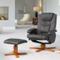 Armchair - REVOLUX Leather Swivel Recliner Chair with Stool - Grey