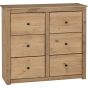 Natural Finish Chest of Drawers - PRESTON Large Chest 6 Drawers Double Chest