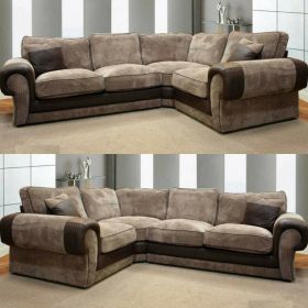 Large Corner Cord Fabric Sofa Left Right Orientation - Brown and Coffee