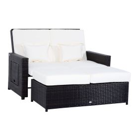 2-Seat Rattan Day Bed Sun Lounger - Brown