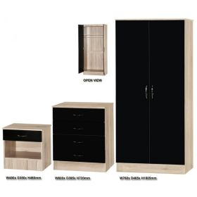 Alpha Gloss 3PC 2-Door Standard Wardrobe Set - Black Gloss & Sanremo Oak