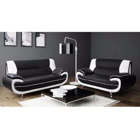 Wrexham High Quality Upholstery Leather 2 Seater and 3 Seater Sofa Set - Black and White