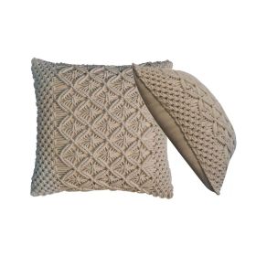 2Pc Woven Diamond Design Cotton Blended Cushion - Cream