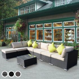 7-Seater Outdoor Garden Rattan Furniture Set with Coffee Table - 3 Colours