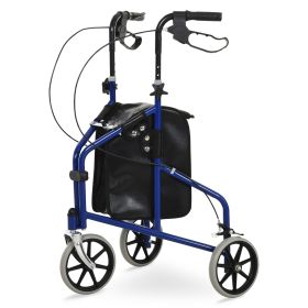 Tri Rollator Walker for Seniors and Handicapped, Three Wheel Rollator with Handbrakes, Adjustable Height, PU Storage Bag, Metal