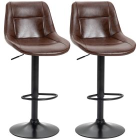 Adjustable Bar Stools Set of 2, Modern Kitchen Stools, 360 Degree Swivel Bar Height Barstools in PU Leather with Footrest, Brown