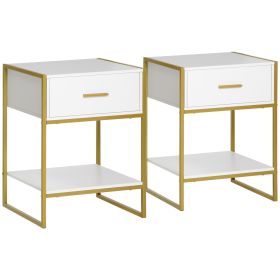 Modern Bedside Table Set of 2, Bedside Cabinet with Drawer Shelf, Nightstands for Bedroom, White
