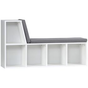 Bookcase Storage Shelf with Cushioned Reading Seat, Bookshelf Storage Cabinet for Study Living Room, White