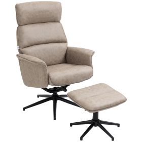 Swivel Recliner Chair and Footstool, Upholstered Reclining Armchair with Ottoman, Adjustable and Removable Headrest, Khaki