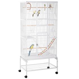 3 Tier Bird Cage with Stand, Wheels, Toys, Ladders, for Canaries, Finches, Cockatiels, Parakeets, Budgie Cage with Accessories - White