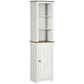 kleankin Bathroom Cabinet, Tall Storage Cabinet with Door and Adjustable Shelves, 39.5 x 30 x 160 cm, White