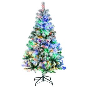 4.5' Artificial Snow Christmas Trees with Frosted Branches, Warm White or Colourful LED Lights, Steel Base