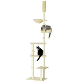 Floor to Ceiling Cat Tree, 6-Tier Play Tower Climbing Activity Center w/ Scratching Post, Platforms, Adjustable Height, Beige
