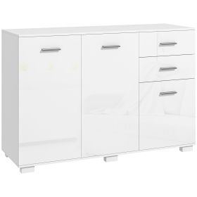 Sideboard, Modern Storage Cabinet w/ 2 Drawers, 3 Doors, Adjustable Shelves, Kitchen Cabinet for Living Room, Dining Room, High Gloss White