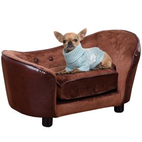 Dog Sofa Chair with Legs, Pet Couch with Soft Cushion for Extra Small Dogs Cats, Brown, 68.5 x 40.5 x 40.5 cm