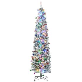 7.5' Artificial Prelit Christmas Trees Holiday DÃ©cor with Warm White LED Lights, Flocked Tips, Berry, Pine Cone