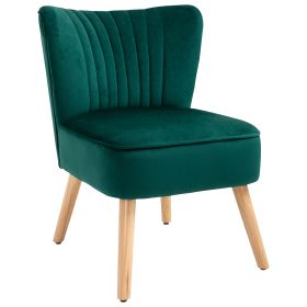Modern Accent Chair, Fabric Living Room Chair with Rubber Wood Legs and Thick Padding, Green